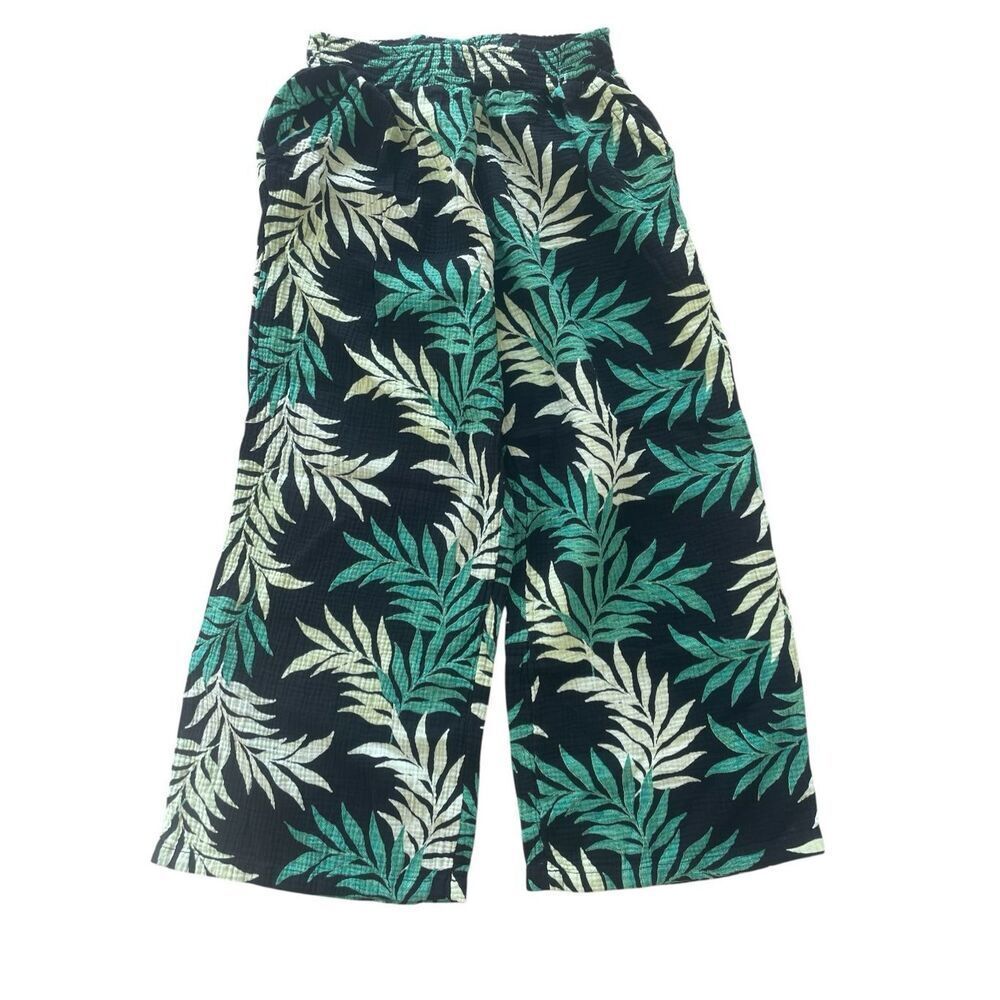 Joy Spun Gauze Cotton Palm Leaf Top Pull On Wide Leg Pant Set Women’s Small 4 6 - Picture 3 of 4